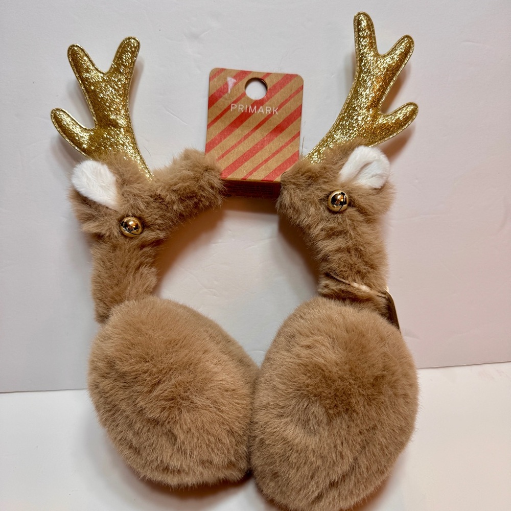 NWT Primark reindeer earmuffs, made of a soft, brown soft faux fur material